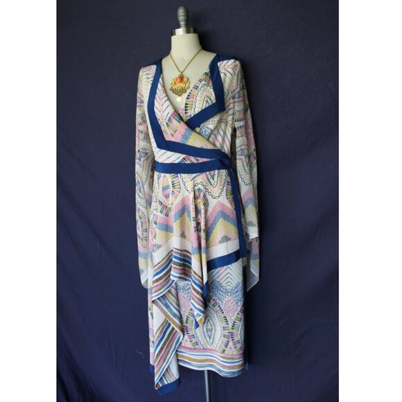 BCBG MaxAzria Runway Kimono Dress hankerchief Silk Asian aztec midi Caftan NWT - Picture 3 of 11